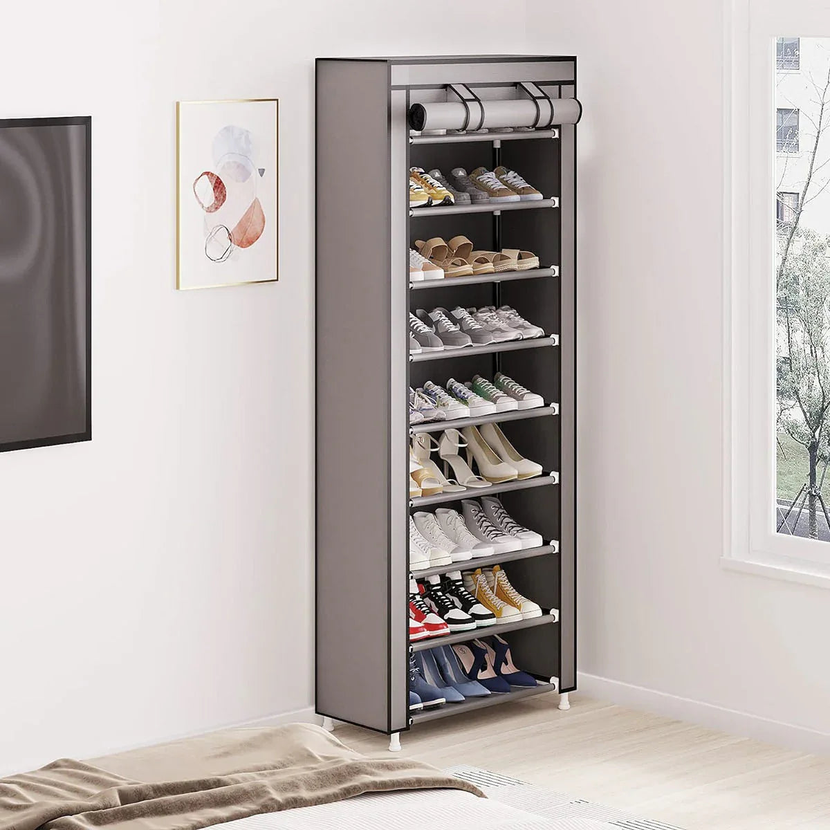 10 Tier Black Shoe Rack Dustproof Organiser Shoe Storage Cabinet for Home Use - Mekamart Australia