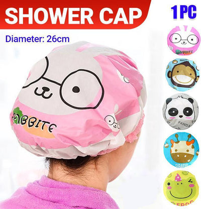 Reusable Women Girls Hair Wrap Waterproof Shower Bath Shower Cap Hat - Giraffe