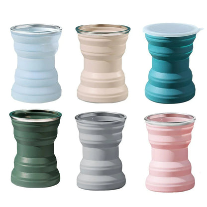 Silicone Folding Travel Mug Portable Retractable Collapsible Mug Outdoor Camping - Grey Lake Blue - Mekamart Australia