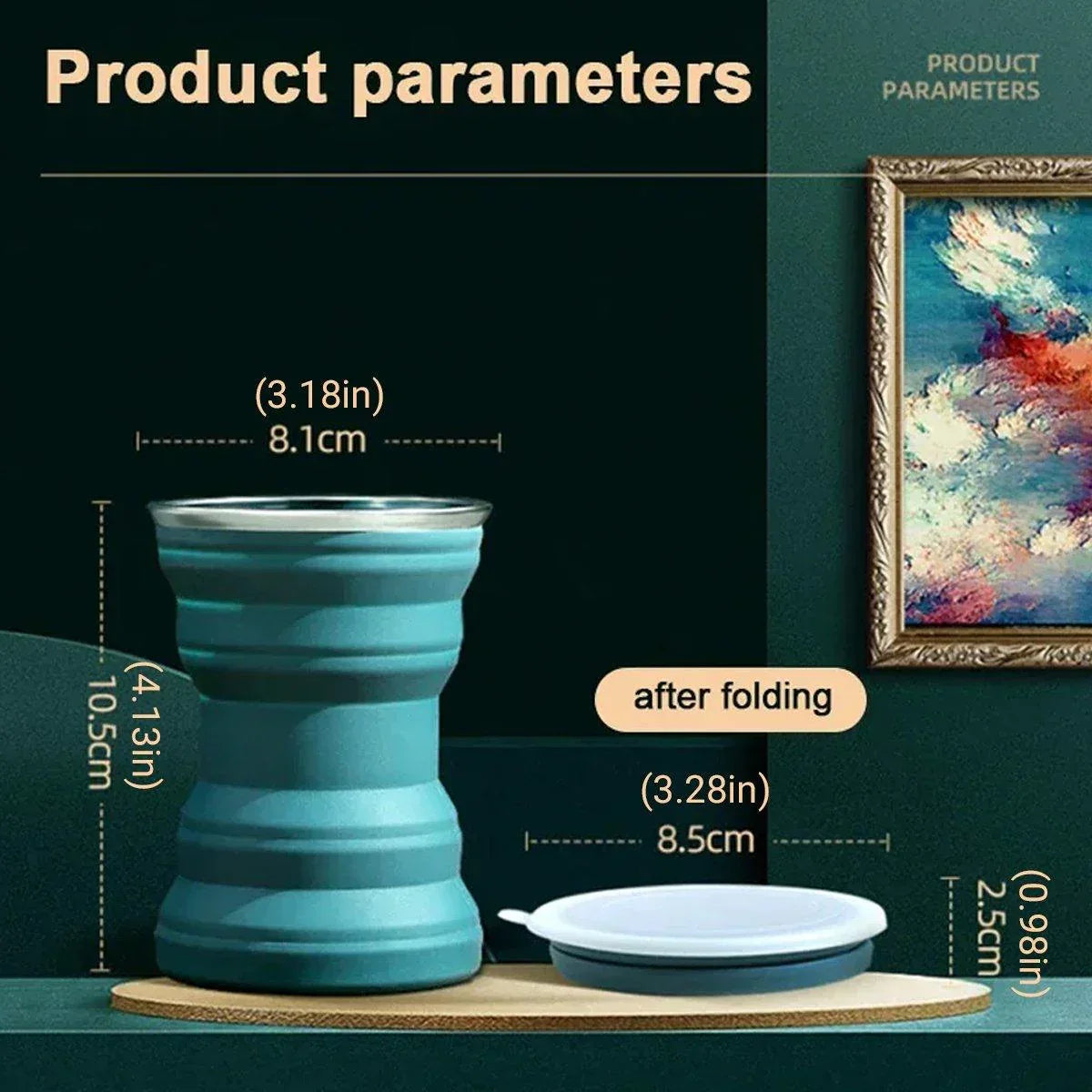 Silicone Folding Travel Mug Portable Retractable Collapsible Mug Outdoor Camping - Grey Lake Blue - Mekamart Australia