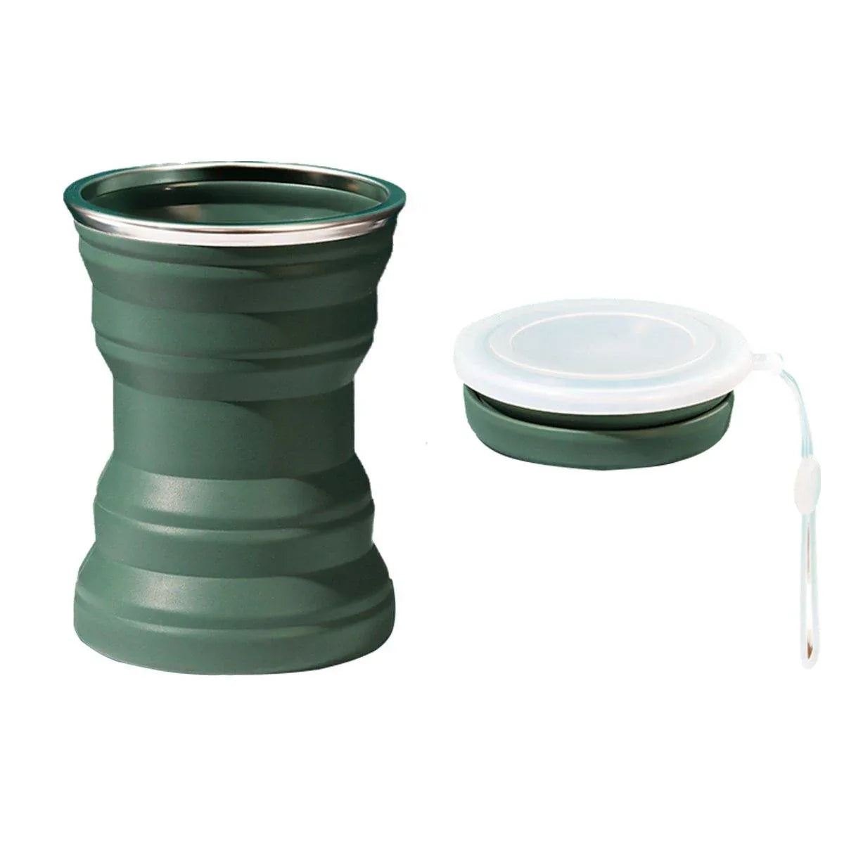 Silicone Folding Travel Mug Portable Retractable Collapsible Mug Outdoor Camping - Grey Lake Blue - Mekamart Australia