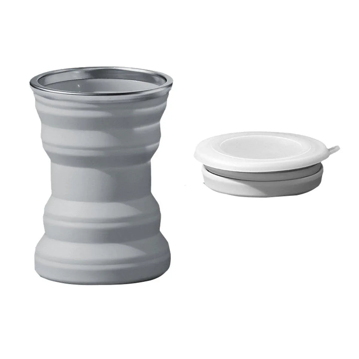 Silicone Folding Travel Mug Portable Retractable Collapsible Mug Outdoor Camping - Grey Lake Blue - Mekamart Australia