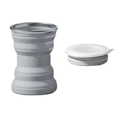 Silicone Folding Travel Mug Portable Retractable Collapsible Mug Outdoor Camping - Grey Lake Blue - Mekamart Australia