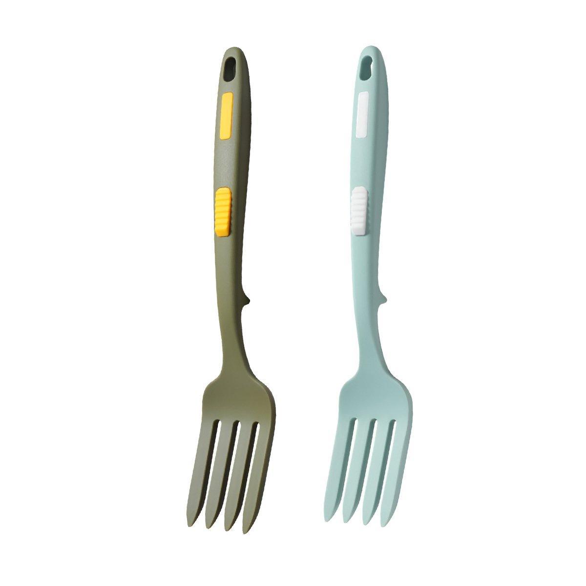 2PCS Silicone Heat Resistant Flexible Cooking Forks Dishwasher Safe Kitchen - Blue-Green