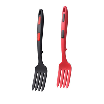 2PCS Silicone Heat Resistant Flexible Cooking Forks Dishwasher Safe Kitchen - Red-Black