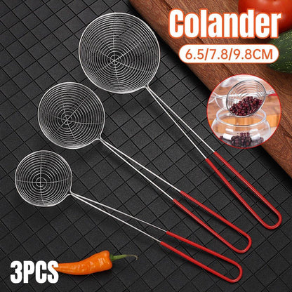 3X Stainless Steel Slotted Filter Spoon MilkTea Kitchen Tool OilSkimmer Strainer