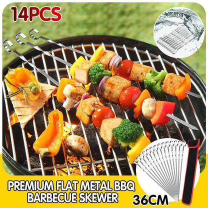 14 Pack Kabob Skewers Premium Flat Metal BBQ Barbecue Skewer Long Stainless