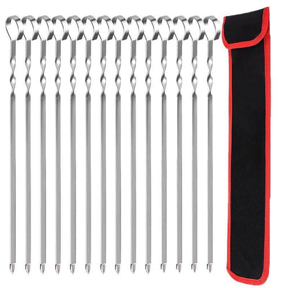 14 Pack Kabob Skewers Premium Flat Metal BBQ Barbecue Skewer Long Stainless