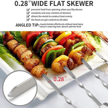 14 Pack Kabob Skewers Premium Flat Metal BBQ Barbecue Skewer Long Stainless