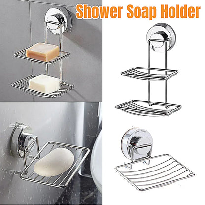 Shower Bar Holder Suction Basket Wall Mounted Stainless Steel Bathroom Soap Dish - Double Layer - Mekamart Australia