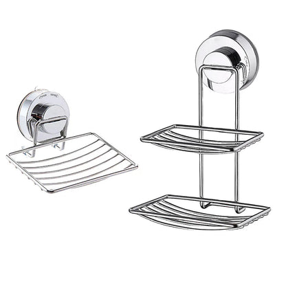 Shower Bar Holder Suction Basket Wall Mounted Stainless Steel Bathroom Soap Dish - Double Layer - Mekamart Australia