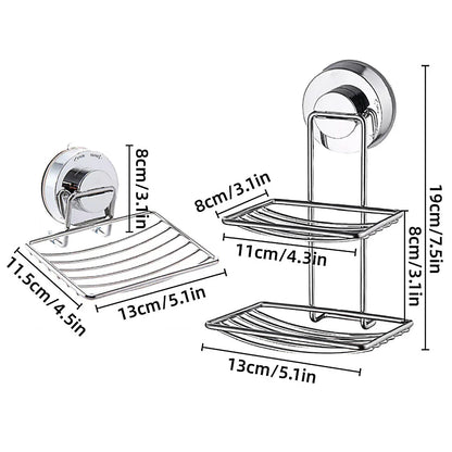 Shower Bar Holder Suction Basket Wall Mounted Stainless Steel Bathroom Soap Dish - Double Layer - Mekamart Australia