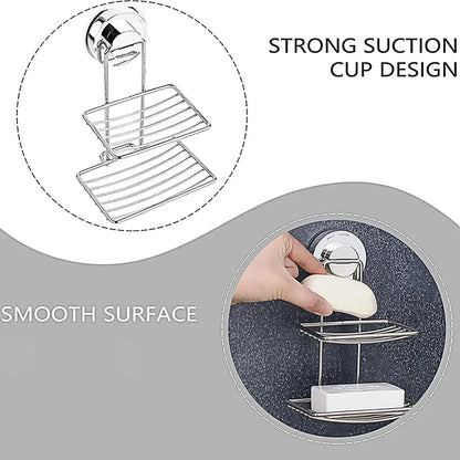 Shower Bar Holder Suction Basket Wall Mounted Stainless Steel Bathroom Soap Dish - Double Layer - Mekamart Australia