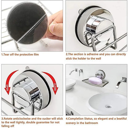 Shower Bar Holder Suction Basket Wall Mounted Stainless Steel Bathroom Soap Dish - Double Layer - Mekamart Australia