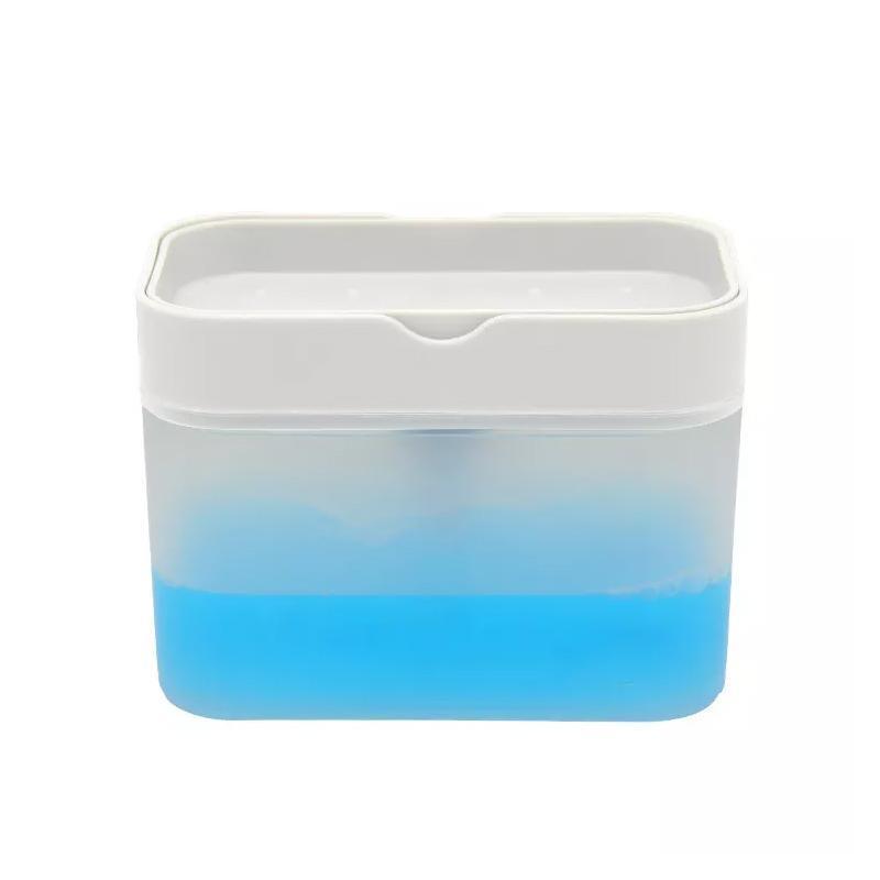 2 In 1 Soap Pump Dispenser Sponge Holder Dish Washing Liquid Container Kitchen - Grey