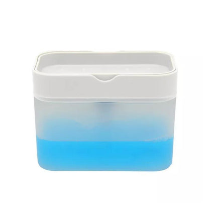 2 In 1 Soap Pump Dispenser Sponge Holder Dish Washing Liquid Container Kitchen - White