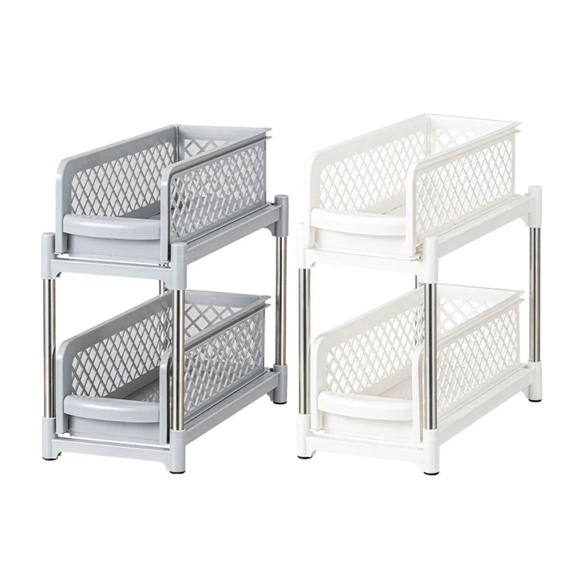 Bathroom Kitchen Sink Storage Rack Drawer Plastic Shelf Seasoning Holder - White - Mekamart Australia