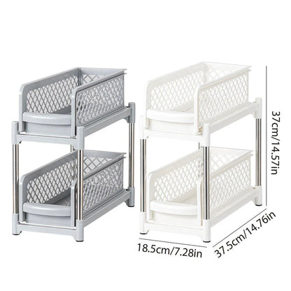 Bathroom Kitchen Sink Storage Rack Drawer Plastic Shelf Seasoning Holder - White - Mekamart Australia