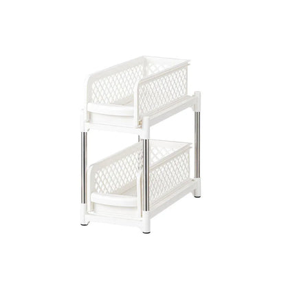 Bathroom Kitchen Sink Storage Rack Drawer Plastic Shelf Seasoning Holder - White - Mekamart Australia