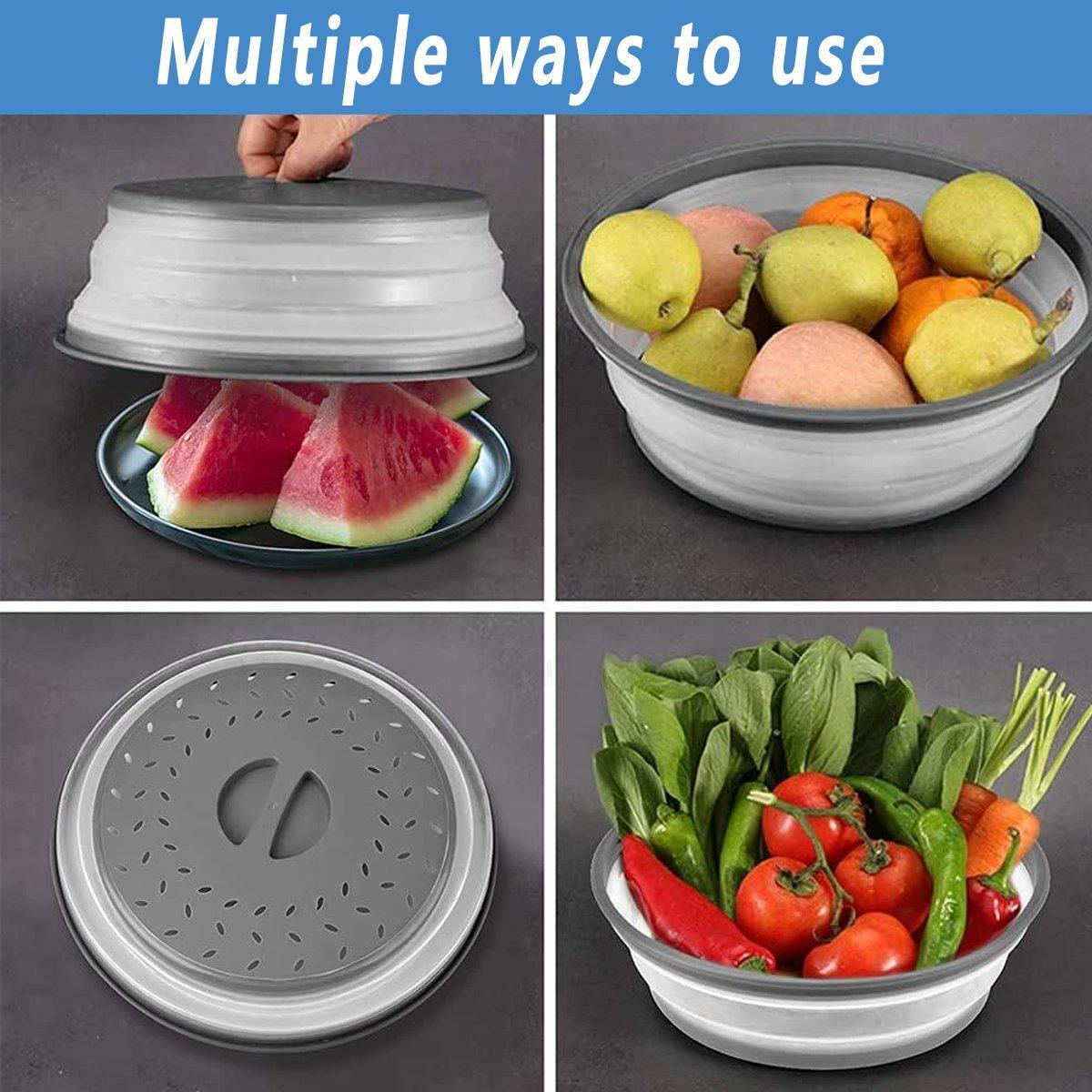 Multifunctional Microwave Oven Food Cover Heat Resistant Folding Splash Guard - Grey