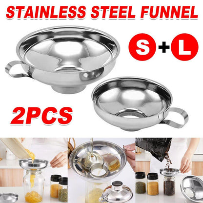 2pcs Stainless Steel Wide Mouth Funnel Large Bore Oil Drain Household Funnel Set