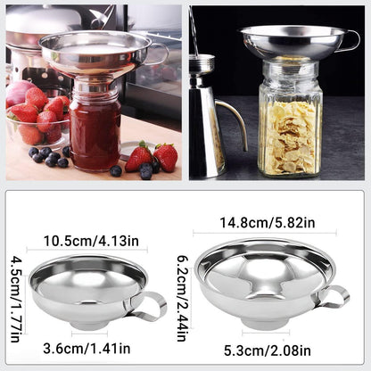 2pcs Stainless Steel Wide Mouth Funnel Large Bore Oil Drain Household Funnel Set