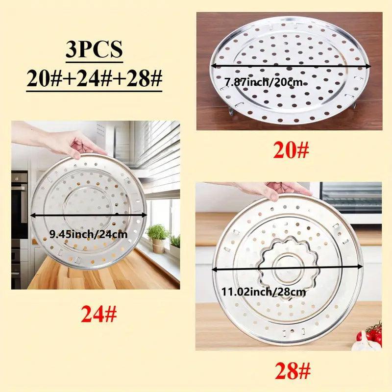 3pcs Stainless Steel Steamer Basket Steamer Tray Rack Waterproof Steam Cooking