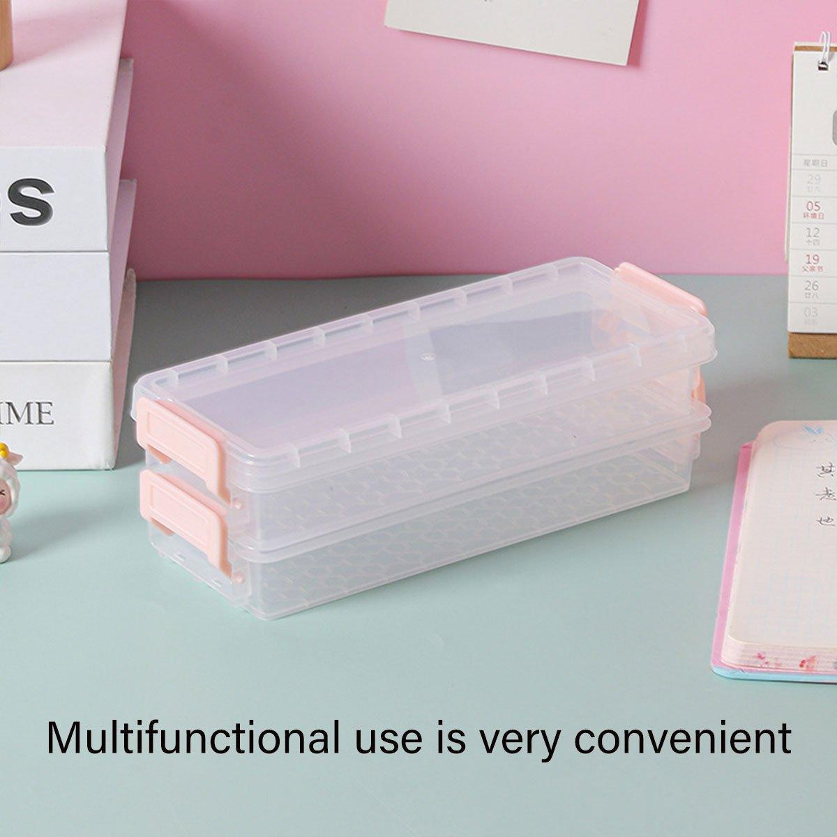 3PCS Clear Plastic Desktop Storage Box 2 Layer Holder DIY Stationery Pencil Case - Green