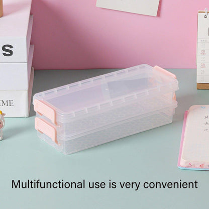 3PCS Clear Plastic Desktop Storage Box 2 Layer Holder DIY Stationery Pencil Case - Green