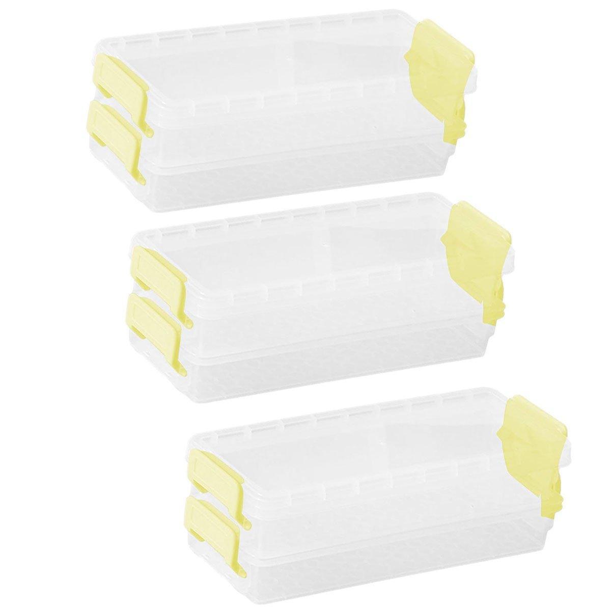 3PCS Clear Plastic Desktop Storage Box 2 Layer Holder DIY Stationery Pencil Case - Yellow