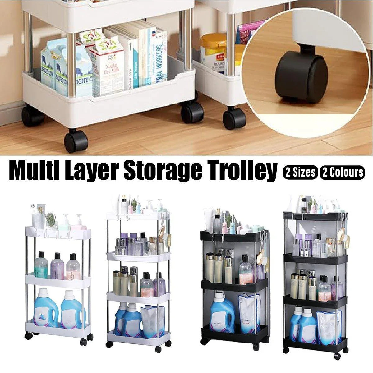 Multi Layer Rolling Storage Cart Kitchen Bathroom Organizer Shelf with Wheels - 4-White - Mekamart Australia