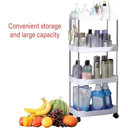 Multi Layer Rolling Storage Cart Kitchen Bathroom Organizer Shelf with Wheels - 4-White - Mekamart Australia