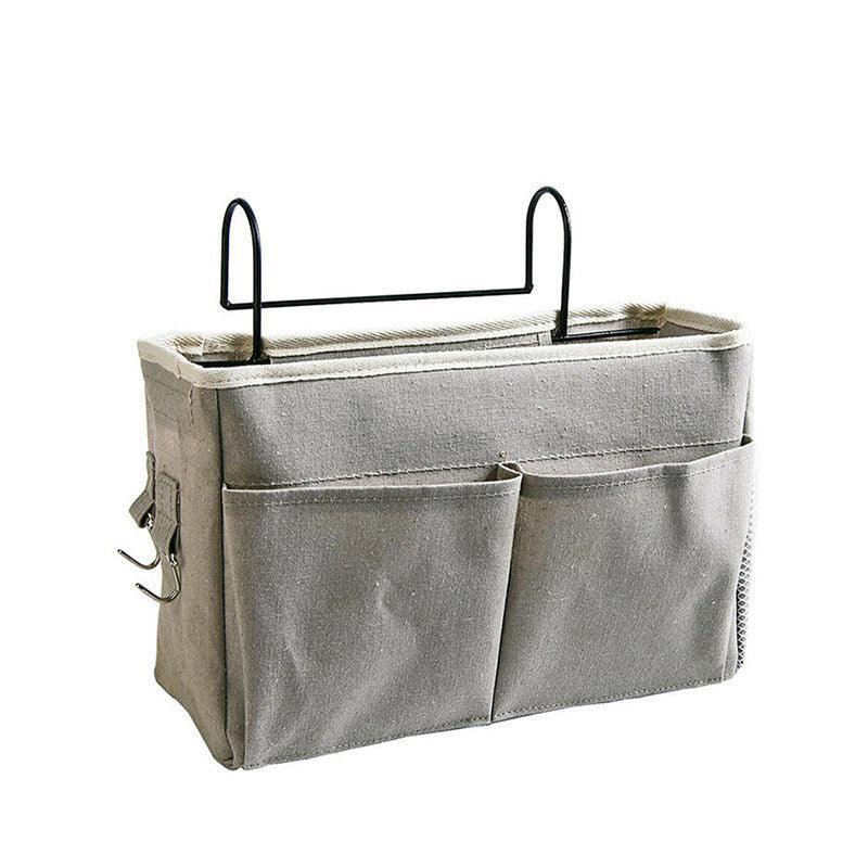 Hanging Bedside Storage Caddy with Pockets for Bunk Bed Dorm Couch Organizing - Black Grid