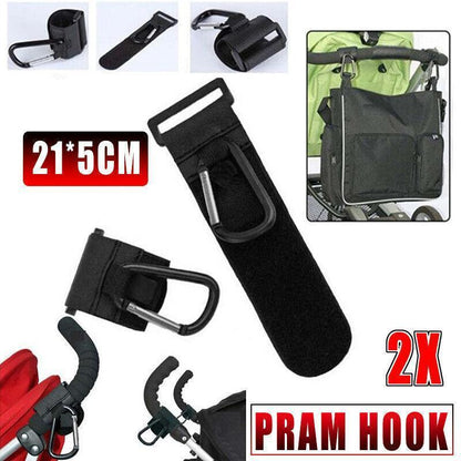 2PCS Stroller Hooks Clip-On Bag Holders for Pram Pushchair or Trolley Handle