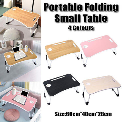 Laptop Bed Table Foldable Lap Standing Desk with Cup Slot for Indoor Picnic Tray - White