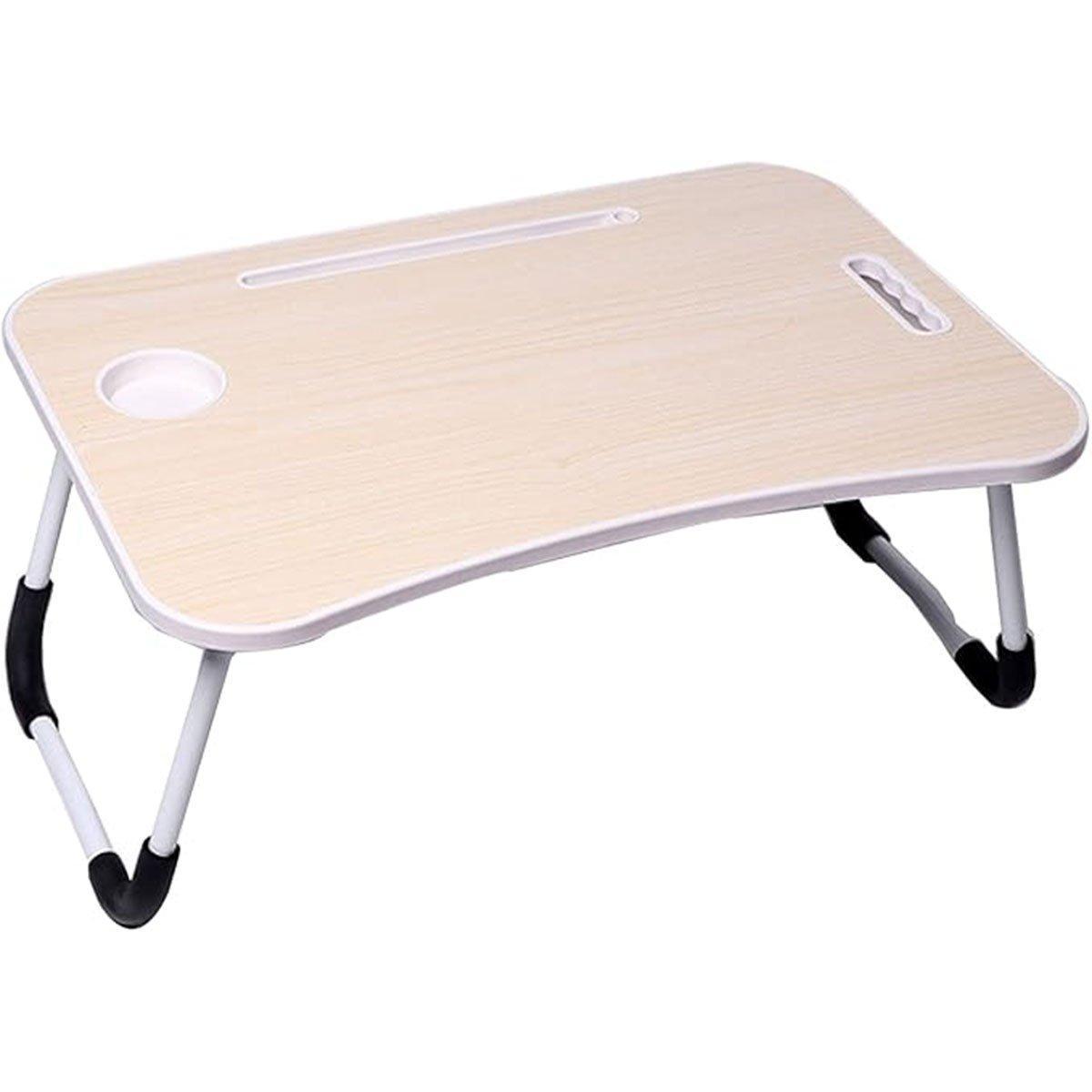 Laptop Bed Table Foldable Lap Standing Desk with Cup Slot for Indoor Picnic Tray - White
