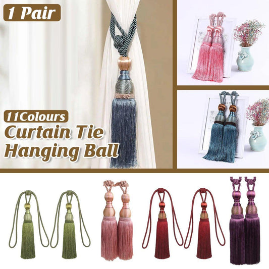 1pair Curtain Tiebacks Hanging Balls Tassel Rope Decorative Curtain Holders - Dark Coffee