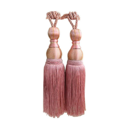 1pair Curtain Tiebacks Hanging Balls Tassel Rope Decorative Curtain Holders - Mauve Pink