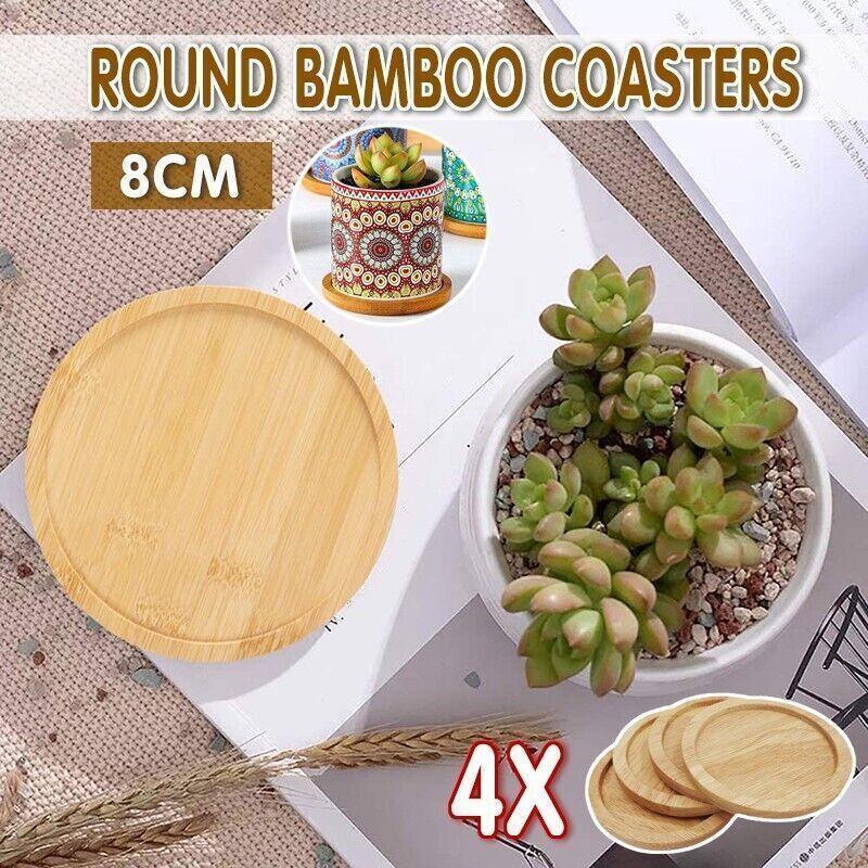 4x Round Bamboo Wooden Coaster Tea Coffee Drink Holders Pallet Beverage Mat Pad - Mekamart Australia