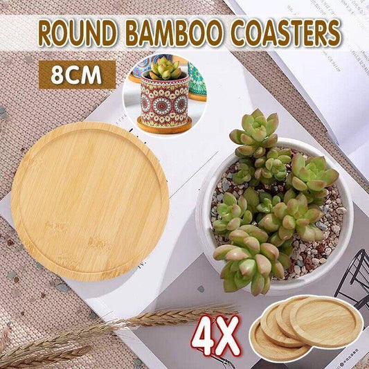 4x Round Bamboo Wooden Coaster Tea Coffee Drink Holders Pallet Beverage Mat Pad - Mekamart Australia