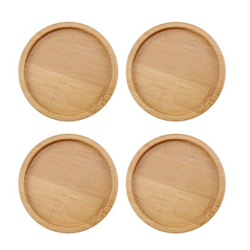 4x Round Bamboo Wooden Coaster Tea Coffee Drink Holders Pallet Beverage Mat Pad - Mekamart Australia