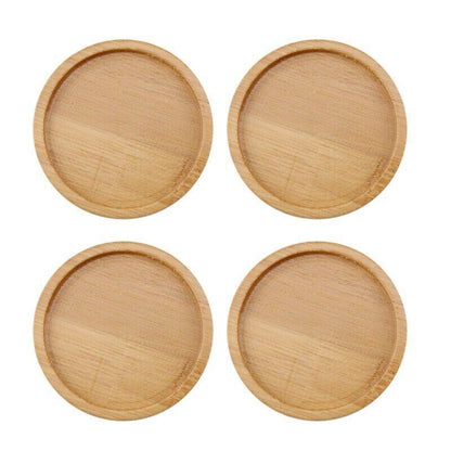 4x Round Bamboo Wooden Coaster Tea Coffee Drink Holders Pallet Beverage Mat Pad - Mekamart Australia