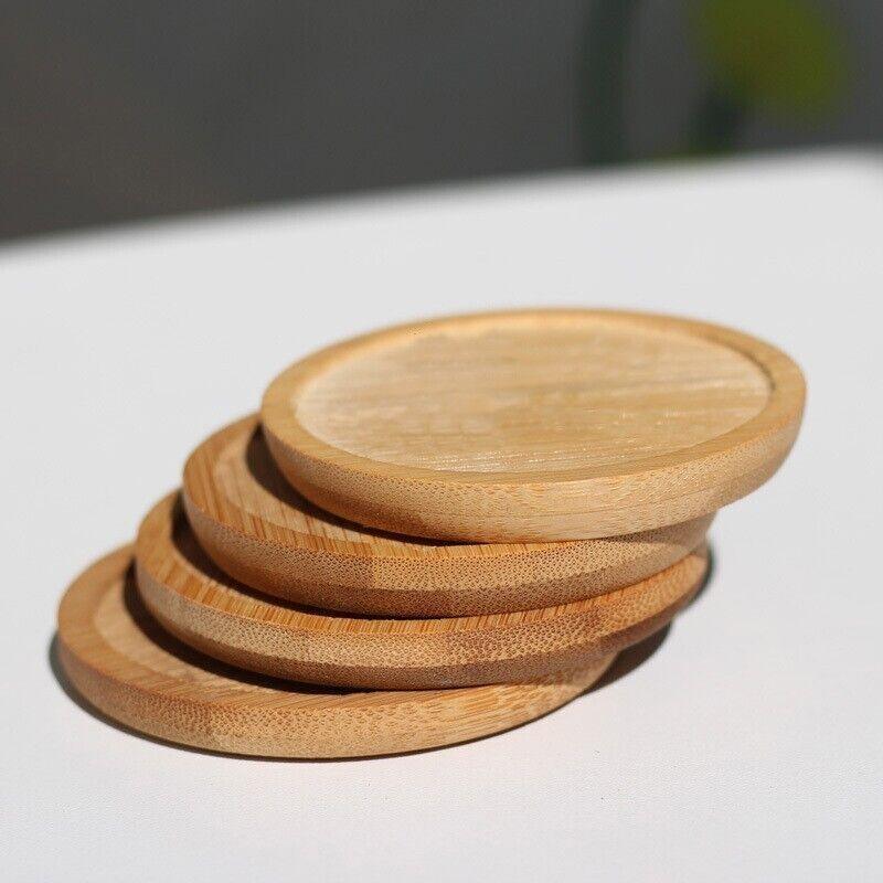 4x Round Bamboo Wooden Coaster Tea Coffee Drink Holders Pallet Beverage Mat Pad - Mekamart Australia