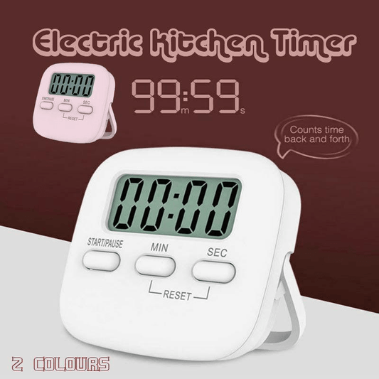 Digital Kitchen Timer 99 Minute Countdown Clock With LCD Display and Metal Mount - White