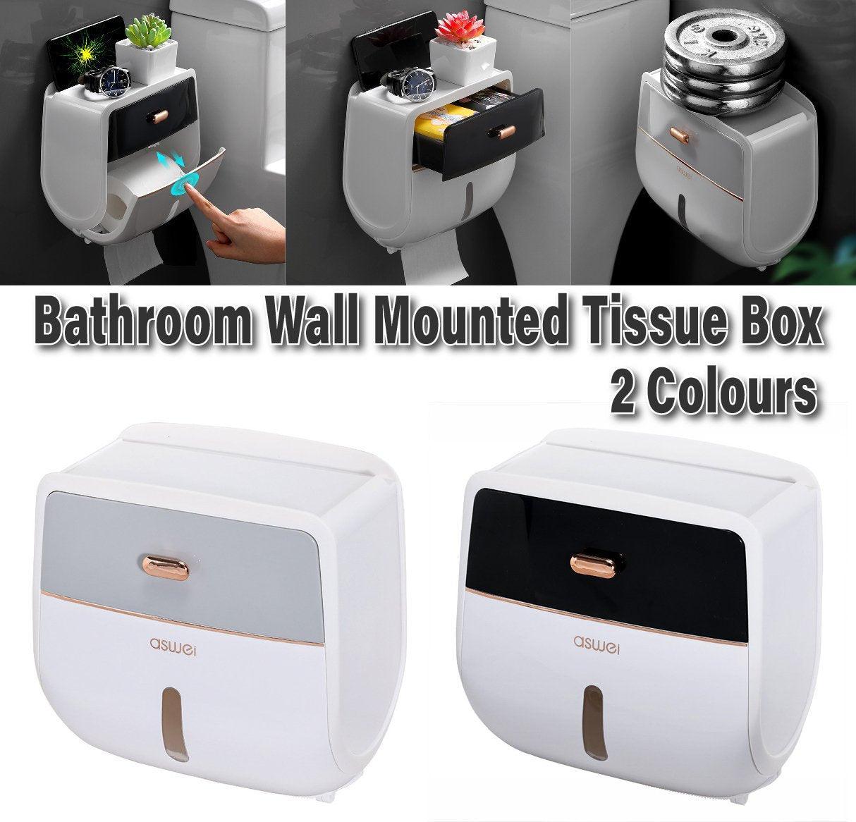 Wall-Mounted Toilet Tissue Paper Roll Holder Storage Box No punching Waterproof - Grey