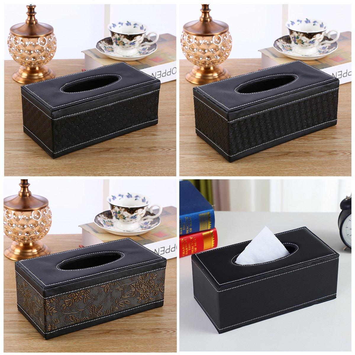 High-End PU Leather Tissue Box Holder for Hotel Home Office Decor Elegant Design - Black Woven Pattern