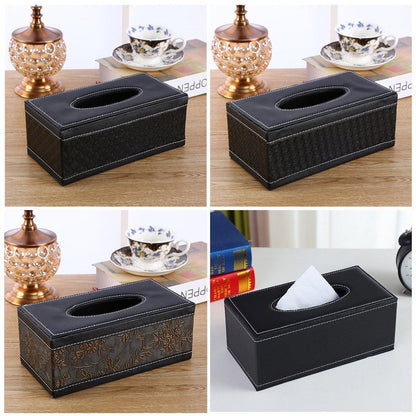 High-End PU Leather Tissue Box Holder for Hotel Home Office Decor Elegant Design - Black Woven Pattern