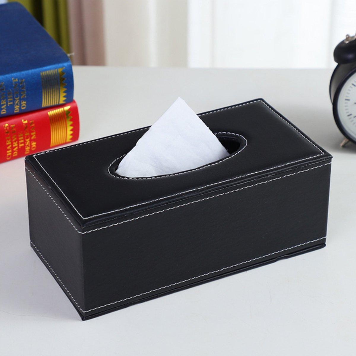 High-End PU Leather Tissue Box Holder for Hotel Home Office Decor Elegant Design - Black Woven Pattern