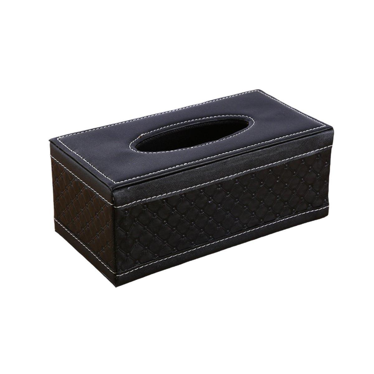 High-End PU Leather Tissue Box Holder for Hotel Home Office Decor Elegant Design - Black Woven Pattern