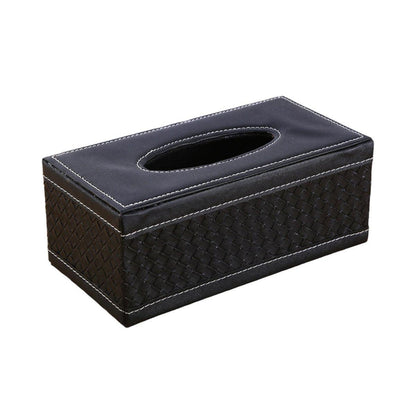 High-End PU Leather Tissue Box Holder for Hotel Home Office Decor Elegant Design - Black Woven Pattern